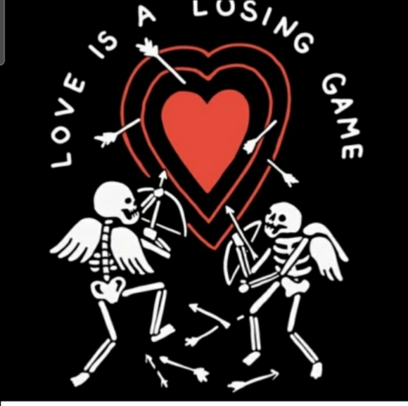 💋 LOVE IS A LOSING GAME 💋 - Black Graphic Unisex T-Shirt by WICKED CLOTHES - Picture 2 of 8